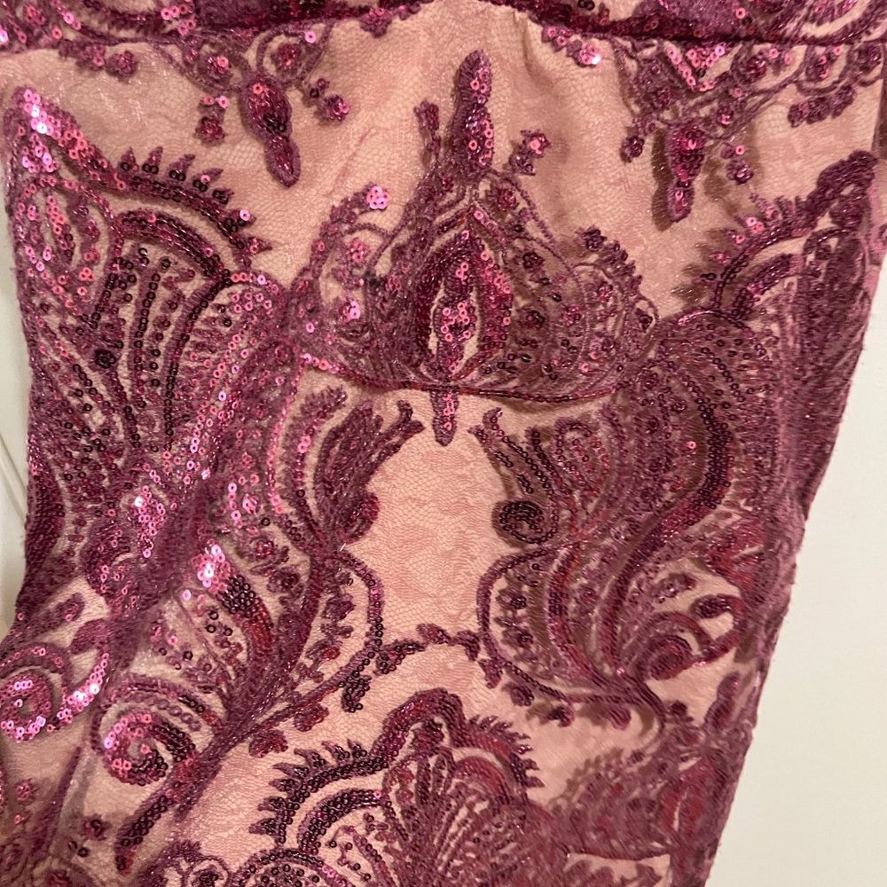 Free People Night Shimmer Mini Dress Size 2 Pink Nude Sequin V Neck Party - Picture 6 of 14